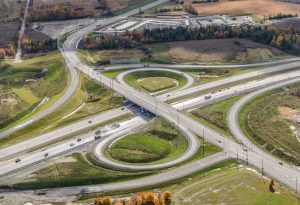 Birds eye view of 407 East intersection